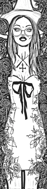 Free colorable bookmarks of a nurse style witch